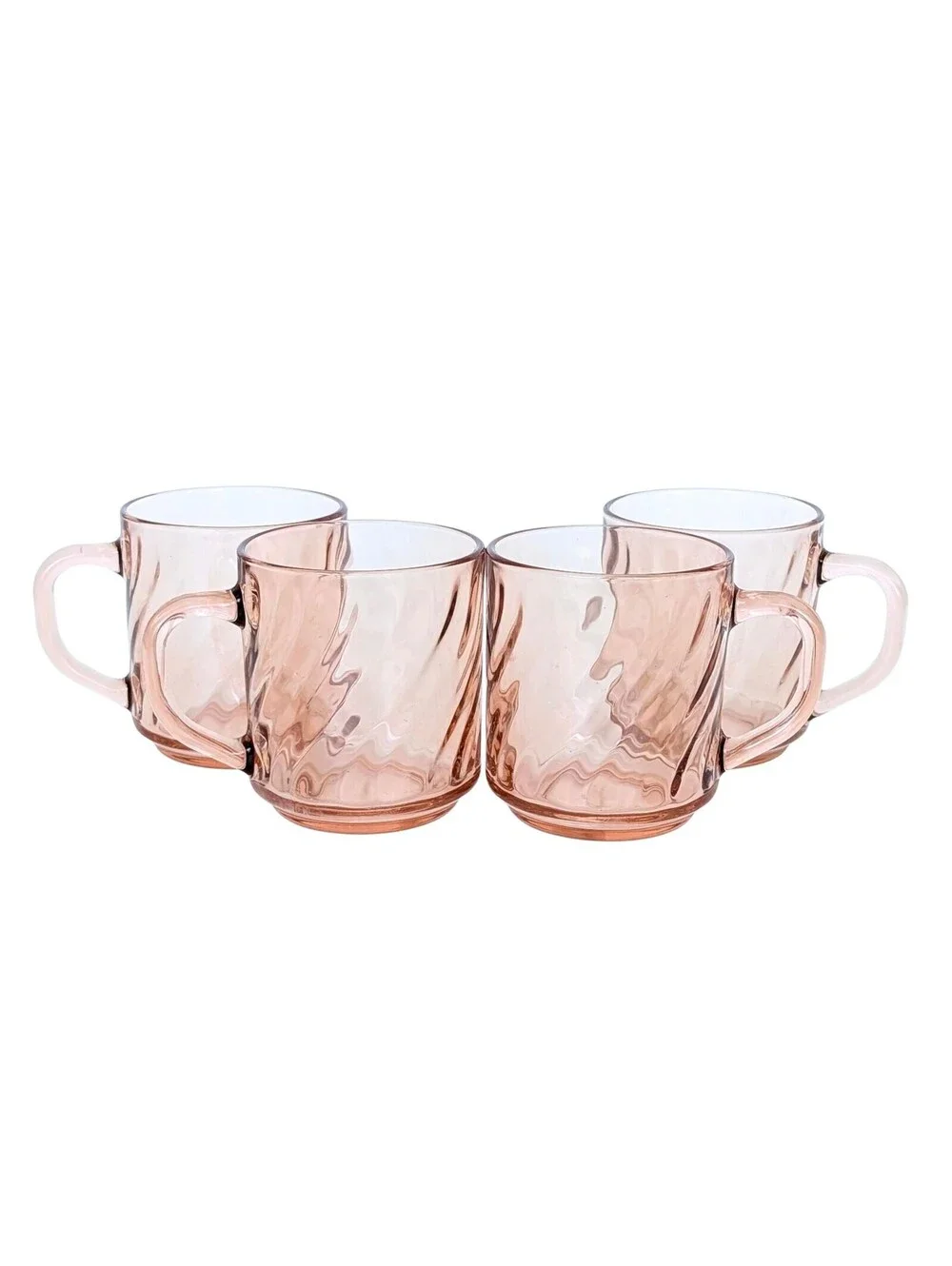 Rosaline Pink Swirl Optic Glass Mugs - Cristal D'Arques Durand
